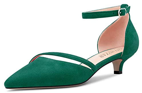 HEUIVZAR Femmes Talon Heel Escarpins Pointu Bout Kitten Bas Talon Heel Lanières Cheville Sandales Suède Dress Chaussures Mariée 3.5 CM