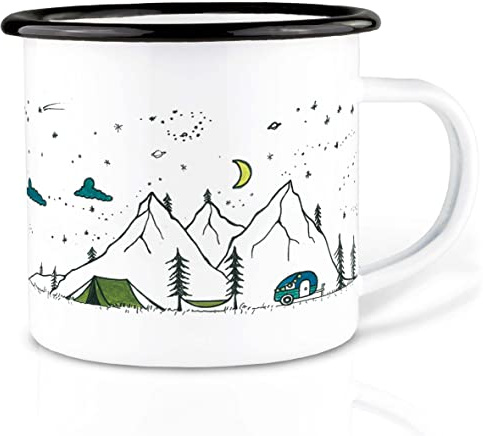 Ligarti® XXL Emaille Tasse (leicht & robust) | Camping Becher handveredelt in Deutschland | Kaffeetasse, Trinkbecher, Emaillebecher