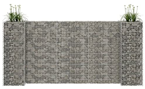 WIFESE H förmiger Gabionen Pflanzkorb 260x40x120 cm Gabionenwand Steinkorb Gabione Gabionen Hochbeet Gabionen Zaun Gabionenkorb Pfosten Gabionensäule Steingabionen Gabionenkörbe Stahldraht