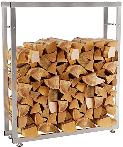 CLP Kaminholzständer Keri V2 Edelstahl I Brennholzregal Mit Bodenschonern, Farbe:Edelstahl, Größe:25x100x125 cm