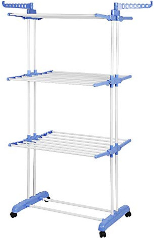Drumm Séchoir à Linge Pliable sur Pied avec Roues,Etendoir en Acier Inoxydable,Ailes Pliables sur 5 Niveaux de Séchage pour Usage Intérieur Extérieur