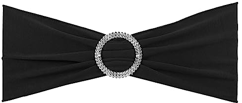 PATIKIL 14x5 Estiramiento Silla Fajas Lazos, 25 Paquete Elástico Silla Bandas Fajas con Hebilla Deslizador para Boda Banquete Decoraciones, Negro