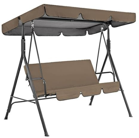 Jannity Wasserdichtes Set für Terrassenschaukel und Kissenbezug, Ersatzbezug und 3-Sitzer-Schaukelsitzbezug, Oxford-Stoff, sonnenfester Gartenschaukel-Sitzbezug (Braun)