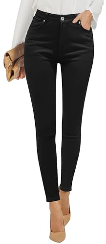 GRAPENT Jeans for Women Tummy Control Jeggings for Women Stretchy Cute Jeans for Summer Slimming Denim Trousers Black Jean Leggings with Pockets Color True Black Small Size 4 Size 6