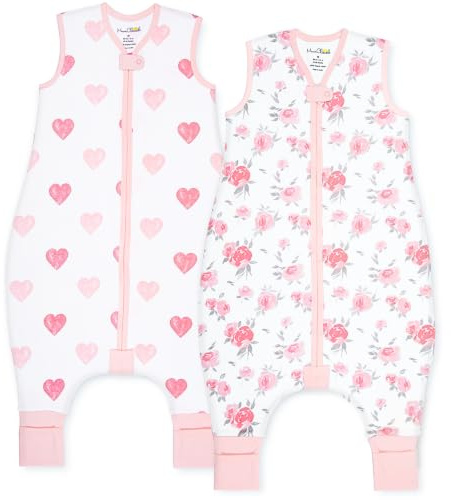 Mama Cheetah Baby Schlafsack mit Füße 0.5 TOG, Sommerschlafsack, Bio-Baumwolle Baby Schlafsäcke ohne Ärmeln Babyschlafsack mit Beinen für Säugling Kinder Junge Mädchen, 70cm