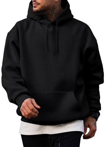 JMIERR Men's Lightweight Cotton Essential Hoodies Winter Casual Mens Oversized Hoodie Loose Fit Drawstring Pullover Shrits Sweater Black