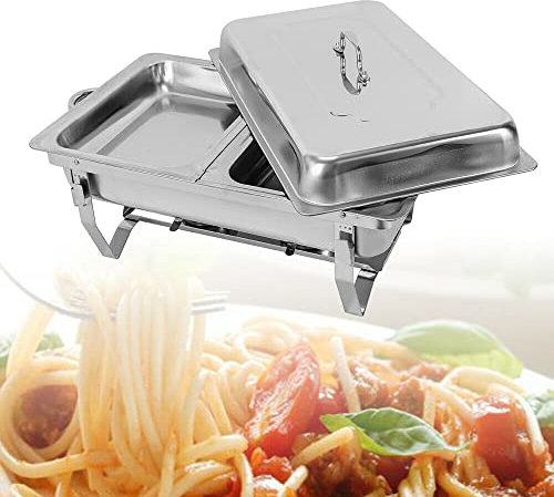 XUEMANSHOP Warmhaltebehälter Essen, Edelstahl Warmhaltebehälter Kommt mit Deckel, Folding Frame und Alkohol-Ofen für Catering Buffet und Party