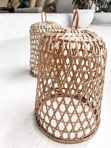 Monnarita Lámpara colgante alargada | Lámpara colgante de bambú natural | Lámpara colgante tejida a mano | Lámpara colgante | Pantalla de lámpara | Cesta hecha a mano Boho lámpara para cocina