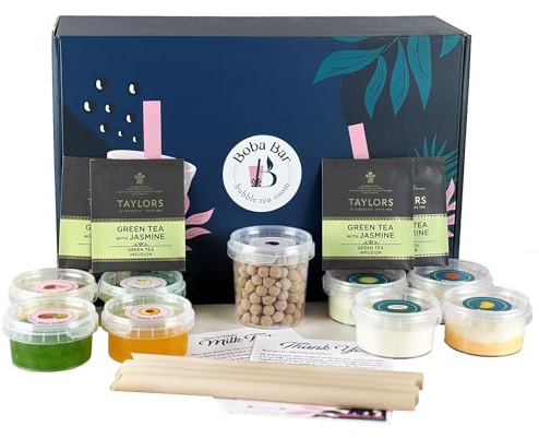 BOBA BAR Happy Bundle Milk Bubble Tea Kit (Serves 4 x 500 Ml Drinks) - Includes a Variety of Milk Tea Flavors, Popping Boba and Jelly Toppings | Gluten-Free | Contains Tapioca Pearls and Tea Bags