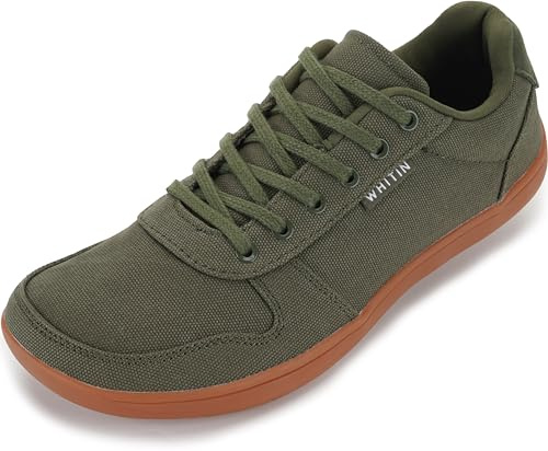 WHITIN Wide Toe Box Barefoot Shoes for Men Canvas Zero Drop Sole Minimalist Sneakers Size 10 10W Lightweight Training Green Gum 44