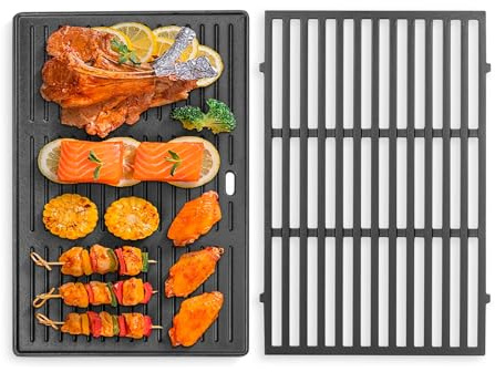 7638 Gusseisen Grillrost und Bratpfannen für Weber Spirit I & II 300 Series | für Spirit E/S 310, 320, 330, SP320 Gasgrills (mit vorderen Brennerknöpfen), Retain Heat, Gleichmäßige Wärmeableitung