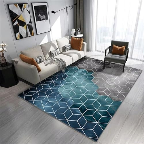 DJHWWD Regenbogen Teppich Moderne Geometrische Teppiche Mit Hexaedrischen Mustern Lassen Sich Im Jungenzimmer Leicht Pflegen Bettvorleger Hübscher 200X250Cm Blau Schmal