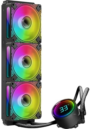 T-360MM Black ARGB Liquid CPU Water Cooling with 3 X 120mm ARGB PWM Fan,Temperature Display, Computer Water Cooling