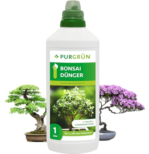 Purgrün® Bonsai-Dünger 1 Liter – Spurennährstoffe für gleichmäßiges Wachstum – Fördert die Blütenbildung blühender Bonsais – Extra Kalium stärkt die Widerstandskraft – Für 200 Liter Gießwasser