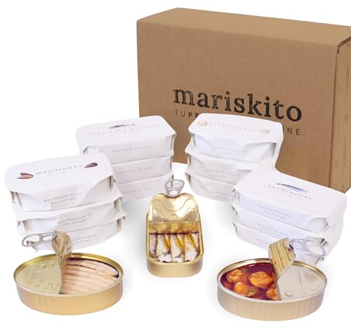 MARISKITO | Pack La Mar de Gourmet - 12 Conservas Gourmet - Latas de Conservas Gallegas - Caja Regalo - Lote de Productos Delicatessen