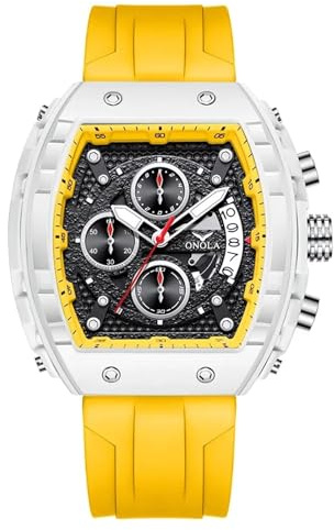 FORSINING Herren-Armbanduhr, analog, Quarz, modische Farbe, Silikonband, rechteckig, großes Zifferblatt, wasserdicht, lässig, Sport, Kalender, Datum