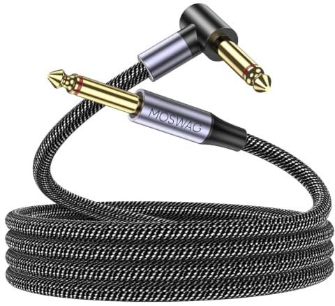 MOSWAG Gitarrenkabel, 6.35mm Rechtwinklig zu gerade, Verstärkerkabel für Bass & E Gitarre Kompatibel Bassgitarre, Elektro, Bass, Verstärker (1M)