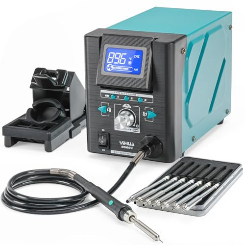 YIHUA 8509-I Precision Hot Air Rework Station, 3 Channels, 8 Hot Air Nozzles, LCD/LED Display, 212°F-896°F Temperature Range, Includes Station, Holder, Nozzles
