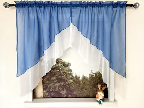 Devola Scheibengardinen 2er Set Doppelschichtige Gardinen Kleinfenster Gardinen Modern Fenstergardinen Kurz Landhaus Küchengardinen Voile HxB 80x80cm*2, Blau