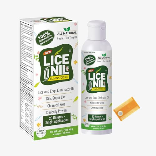LICE-NIL Licenil Lice & Nits Treatment with Neem & Tea Tree Oil, 118 ml - Herbal Formula for Head Lice Removal, Suitable for Adults & Children, 4.0 Ounce, Green