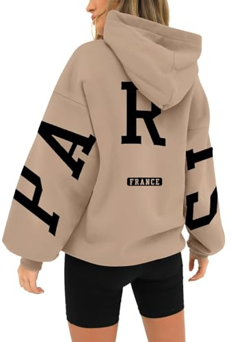 Cocila Dicke Fleecejacke Damen Damen-Kapuzenpullover mit Frankreich-Aufdruck, langärmlig und ohne Reißverschluss hinten Partner Pullover Mit Datum