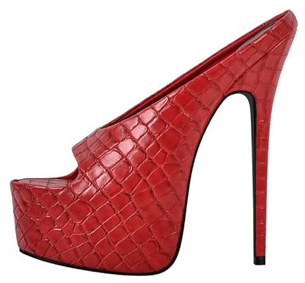 blingqueen Damen Stiletto Sandalen Pantoletten High Heels Plateau Peeptoe Sandaletten mit Glatt Reptiloptik Rot 37,5 EU