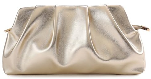 FanChris Evening Bag for Women Ruched Clutch Purse Detachable Metal Chain Crossbody Bag(Light gold)