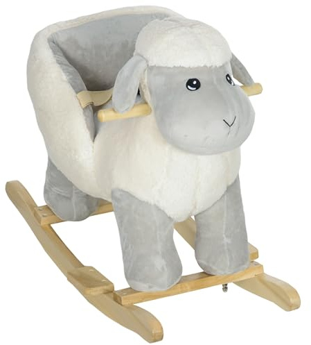 AIYAPLAY Rocking Horse, Kids Ride on Horse, Rocking Animal, Plush Ride on Lamb with Safety Belt, Sound, for Ages 18-36 Months, Grey
