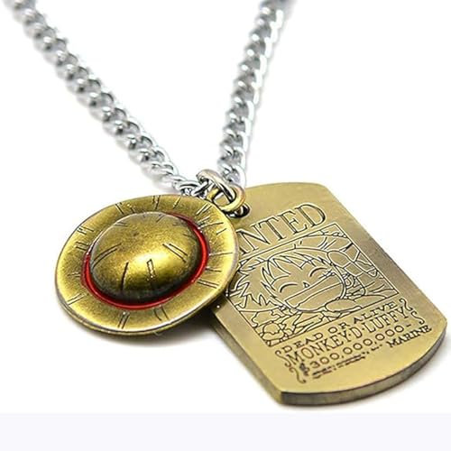 Herren Halskette Silber Kreuz Halskette personalisierte Anime One Piece Ruffy Skelett aus Stroh Hut Piraten Seil Kette Anhänger Halskette Cap Cosplay für Jungen Männer das Geschenk