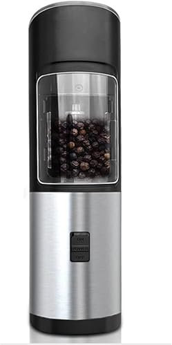 AXFSHJD Set macinaspezie Elettrico for macina Sale e Pepe, Funzionamento Automatico, macina Sale e Pepe con Luce LED, ruvidezza Regolabile(Silver)