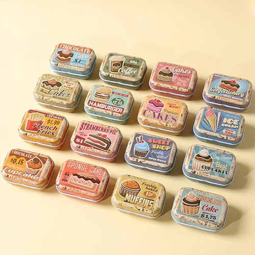 werdecade 8Pcs Mini Flower Tin Trinket Jewelry Organizer Storage Box Decorative Boxes Small Metal Tins with Hinged Lids Portable Box Containers Small Storage Kit (Vintage Dessert)
