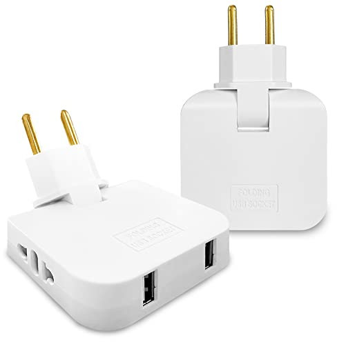 Mehrfachsteckdose mit 4 Anschlüsse | 2 Steckdosenadapter die für Europäische - Amerikanische Stecker und 2 USB | Flachstecker mit 180 Grad Drehbarer Kopf | Mehrfachsteckdose mit USB | Steckdosen