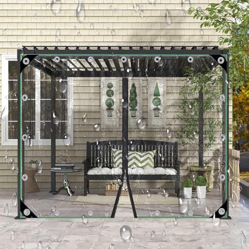 Transparente wasserdichte Pergola-Pavillon-Vorhänge mit Reißverschluss, 0,3 mm, PVC-Plane, Seitenteile, Regenvorhänge mit Ösen, Outdoor-Abdeckfolie für Terrasse, 2 x 2,2 m