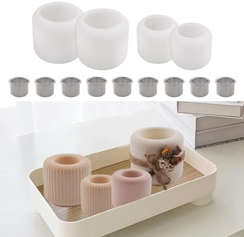 HNLMZ Silikonformen GießFormen,4 Stück Silikonform Kerzenhalter mit 10 Stück Metall Kerzenständer,Resin Form Gießform,Kerzenform Silikon für Stabkerzen und Teelichter