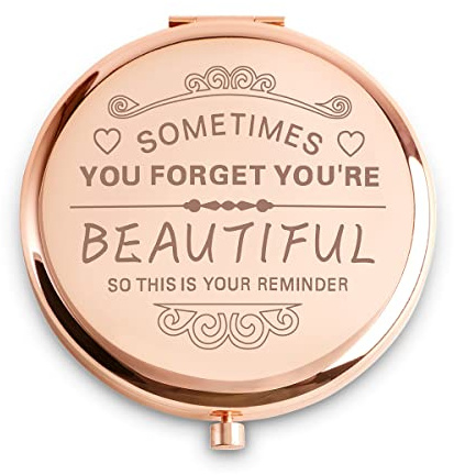 QUSTGO Personalized Gift Inspirational Compact Mirror for Women Girls Her Friends Mum Wife Sister Daughter, Custom Small Mirror for Christmas Secret Santa Stocking Fillers Graduation Birthdays