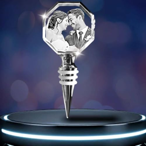 Personalised Photo Crystal Wine Stopper – Octagon Shaped Custom Engraved Bottle Stopper, Wedding Gift, Anniversary Keepsake, Romantic Wine Accessory, Elegant Gift for Couples