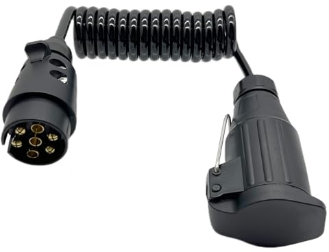 Sepzlly Anhängerstecker 7 auf 13 Polig, 2M/6.56FT Verlängerungskabel Anhänger 12V Adapter Männlich Weiblich Stecker Spiralkabel TPU-Kabel für Wohnwagen Traktor RV KFZ LKW Wohnmobil Auto