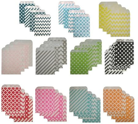Lot de 100 sacs en papier kraft, motif à pois et vagues, 33 x 45,7 cm, pour bonbons, pain, trèfle, cadeau de mariage, fête de Noël (papier kraft)