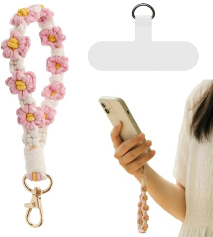 GGUFAY Floral Tissage Pendentifs pour Téléphones, Bijoux de Telephone Portable, Bracelet Telephone, Dragonne de Téléphone, Charme de Téléphone Femmes Filles