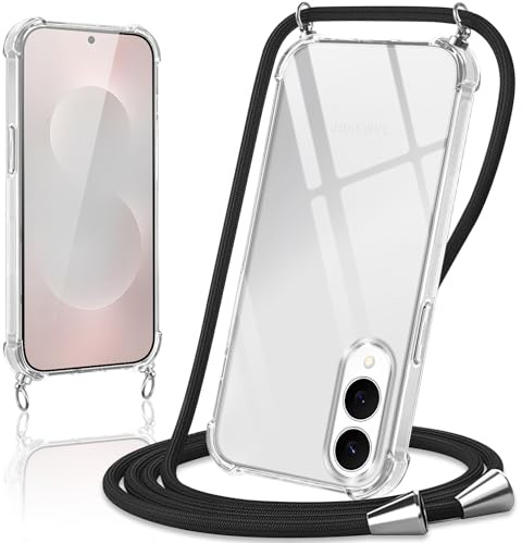 Coiwxmoi Coque avec Cordon pour Samsung Galaxy S25 Edge, Collier Réglable Téléphone Étui Portable Lanyard Case Transparent Ultra Souple Silicone TPU Housse Antichoc Protection Cover, Noir