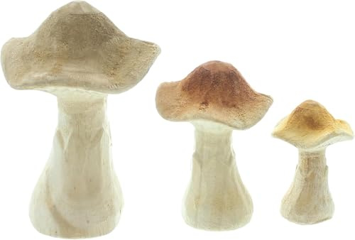 FRANK FLECHTWAREN Pilz Natural, 3er Set, Holz Maße: Höhe 7 cm, 10 cm, 14 cm, vielseitige Deko sowohl für das eigene Interieur als auch als Geschenk.