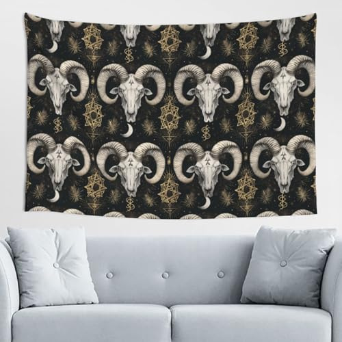 Mystic Ram Skull Print Tapestry for Bedroom, Tapestry Wall Hanging Decoration for Bedroom Living Room Aesthetic, 60x40 Inch Wall Tapestries for Home Decor