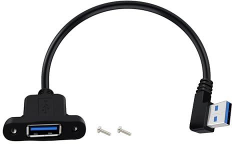 HuaLiSiJi USB 3.0 Panel Mount Kabel USB 3.0 Verlängerung Kabel USB Winkelstecker 90 Grad für Tastatur, Drucker, Festplatte (Rechts Gewinkelt, 0.3 m)