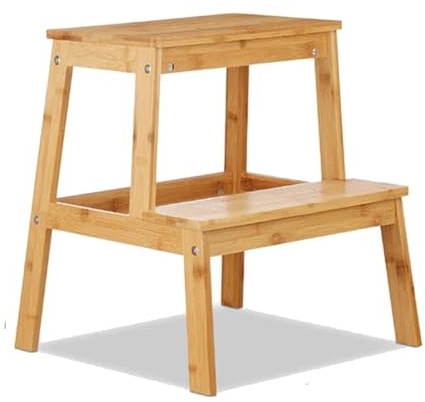 2-Tier Wooden Step Stool Heavy Duty Ladder for Home Bamboo 2 Steps Sturdy Wood Step Sturdy Multipurpose Ladder for Adults & Kids Home Shop Bar Caravan Camper Van Camping Lightweight (Natural)