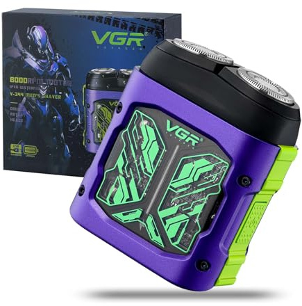 VGR Mini Electric Shaver for Men, Travel Portable Shaver with Magnetic Double Rotary Heads for Easy Cleaning, Compact Face Mini Electric Razor with IPx6 Waterproof, USB Rechargeable, Purple