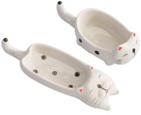iplusmile 2 pièces Coupelles Céramique Chat pour Sauce et Condiment Petit Plat Multifonction pour Apéritif et Dessert Design Compact et Mignon