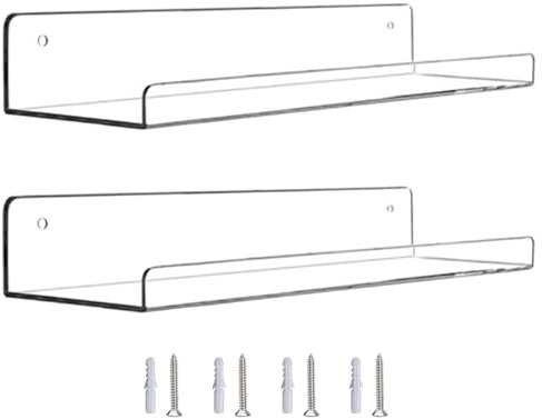 Watreketal 2 Scaffali da Parete per Mensole Acriliche Senza Battute D'archivio Toilette Alimentari Trasparente Scaffali Galleggianti Trasparenti Display Porta Portapacchi Organizzatore