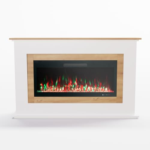 GLOW FIRE Cheminée électrique avec chauffage et feu de cheminée (cheminée sur pied Rhea Oak) – Cheminée électrique avec feu LED en 5 couleurs, chauffage soufflant, décoration et télécommande – 178 x