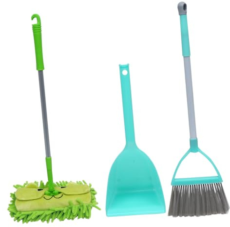 MUELODSIC 3pcs Broom Mop Dustpan Set Mini Cleaning for Indoor Outdoor Role Play Housekeeping Helper with Retractable Mop Handle Green
