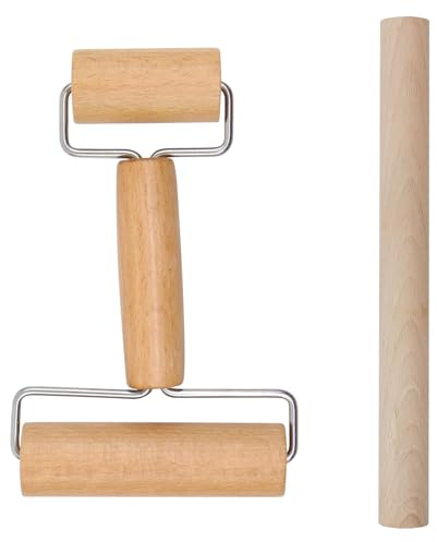TOKSEO 2 Stück Nudelholz Teigroller Holz Set, Kleine Teigrolle mit Griff, Groß Rolling Pin Geeignet zum Ausrollen von Teig mit der Hand, zur Herstellung von Pizza, Teigtaschen und Desserts